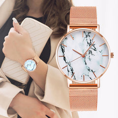 Rose Gold Mesh Band Marble Watch - Limitless Deals Shop